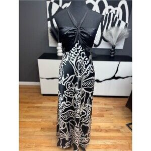 Betsy & Adam Black White Floral Halter Maxi Dress Women's Size 14 EUC Formal